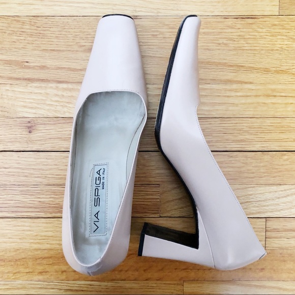 Via Spiga Square Toe Vintage Chunky Heels - Picture 1 of 4